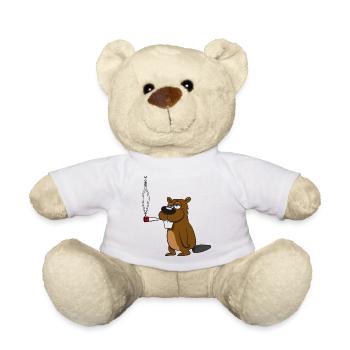 Biber joint kiffen witzig drogen Holz Damm Wasser - Teddy - Weiß - Vorne