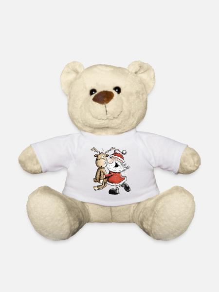 Weihnachtsmann Mit Rentier I Weihnachten Geschenk - Teddy - Weiß