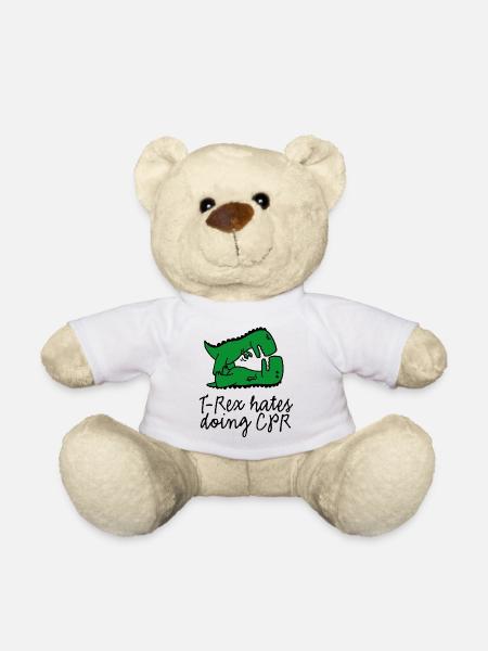 T-Rex hates doing CPR premiers secours instructeur - Nounours - blanc
