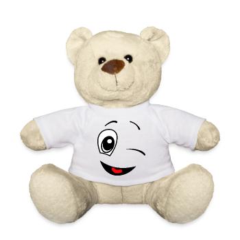 Funny Winking Face Smile Fun Gift - Teddy Bear - white - Front