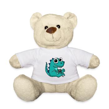 Gaming Dinosaurier Süßer Zocker Nerd Tier Lieb - Teddy - Weiß - Vorne