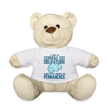 port cerveau obligatoire cervelle humour citation - Nounours - blanc - Devant
