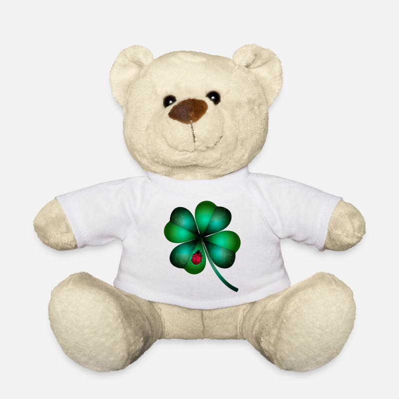 dunkelgrünes vierblättriges Kleeblatt Marienkäfer - Teddy - Weiß