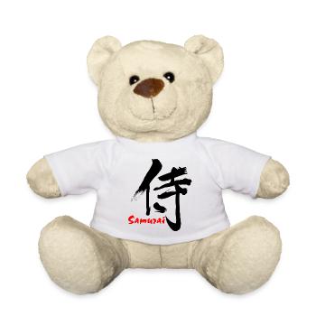 Samouraï en écriture kanji japonaise - Nounours - blanc - Devant