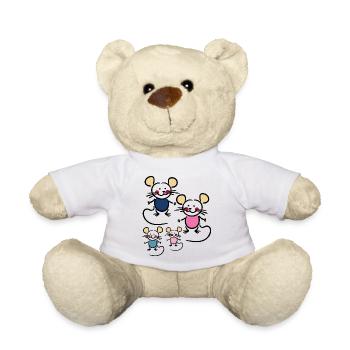 Famille avec deux enfants - Nounours - blanc - Devant