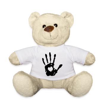 Stopp Hand links Herz Abdruck Print - Teddy - Weiß - Vorne