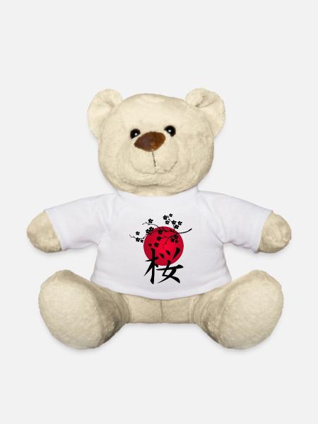 Cerisier japonais noir et soleil rouge - Nounours - blanc