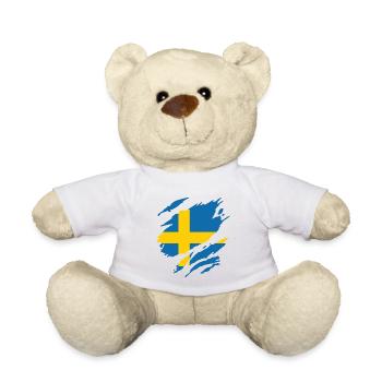 Drapeau de la Suède Fan de drapeau Sverige rayures de fan - Nounours - blanc - Devant