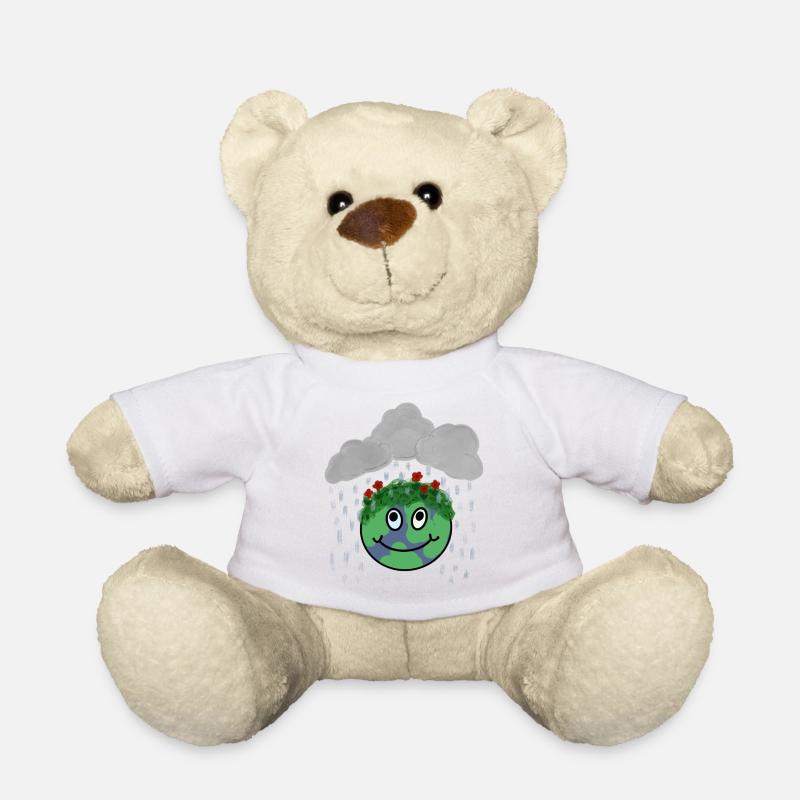 Liebe den Regen! Glücklicher Boden mit Blumen - Teddy - Weiß