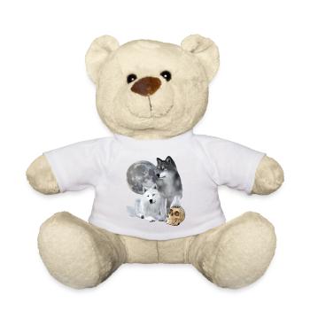 Wölfe, weiß, grau, Mond, Schädel - Teddy - Weiß - Vorne