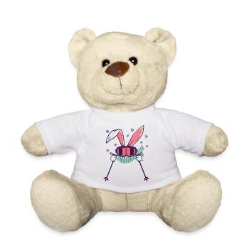 Lapin de ski avec bâtons de ski Lunettes de ski et écharpe - Nounours - blanc - Devant