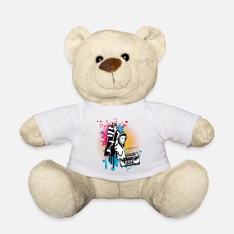 cooles Street Art Motiv Sprayer mit Ghettoblaster - Teddy - Weiß