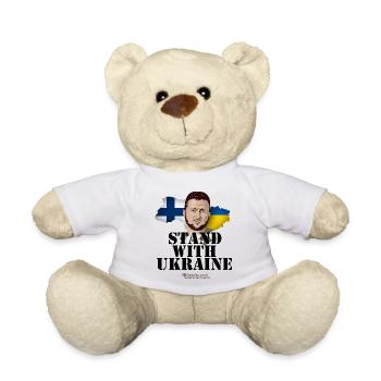 Ukraine Finland Supporters T-Shirt - Teddy Bear - white - Front