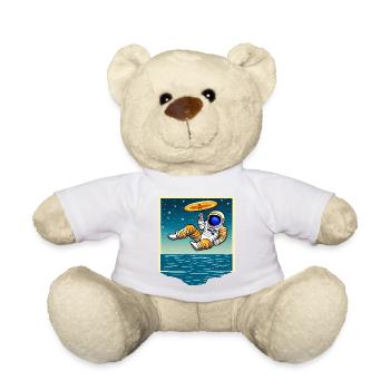 Astronaut Hovering Over the Ocean, Cartoon - Teddy Bear - white - Front