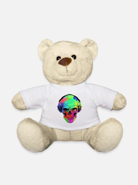 FUNNY HALLOWEEN RAINBOW SKULL AND HEADPHONE - Teddy Bear - white