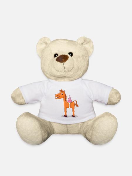 Pferd oder Pony mit Geburtstagstorte - Teddy - Weiß