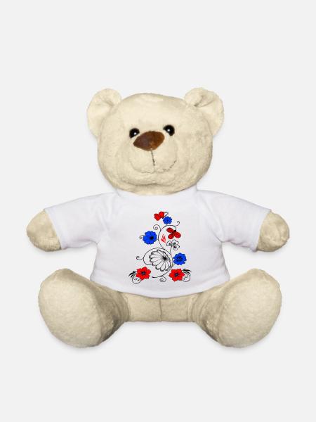 Blumenranke mit Schmetterling - Teddy - Weiß