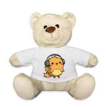 Kawaii Cute Happy Colorful Chicken avec des écouteurs - Nounours - blanc - Devant