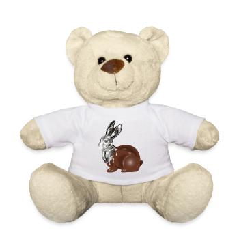 Chocolate Easter bunny in high-gloss chrome look - Teddy Bear - white - Front