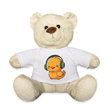 Kawaii Cute Happy Colorful Duck with Headphones - Teddy Bear - white - Front