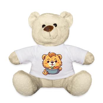 Adorable cartoon lion enjoying a meal 🦁 - Teddy Bear - white - Front