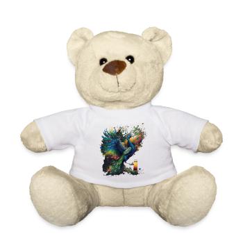 Le paon coloré boit de la bière - Nounours - blanc - Devant