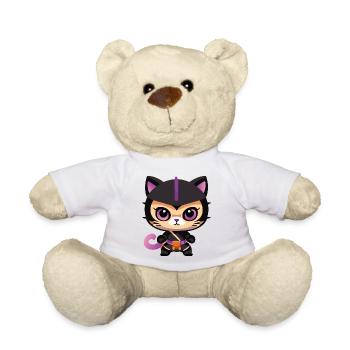 Ninja Cat Purple Kitty - Teddy Bear - white - Front