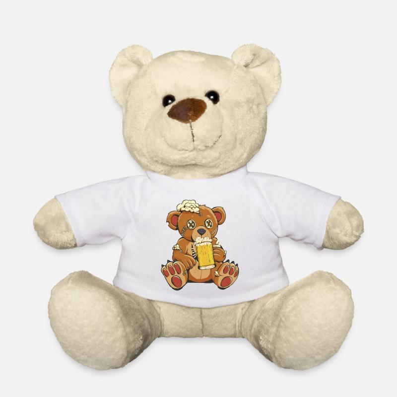 Sewn Beer Drinker Bear Bear - Teddy Bear - white