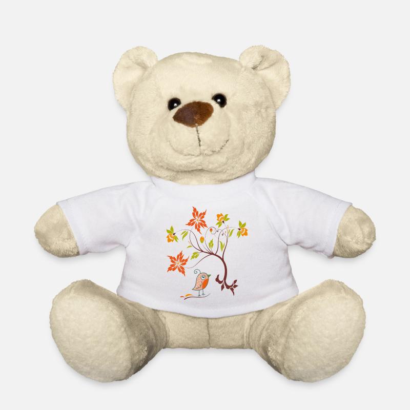 Blumenranke mit Vögelchen - Teddy - Weiß