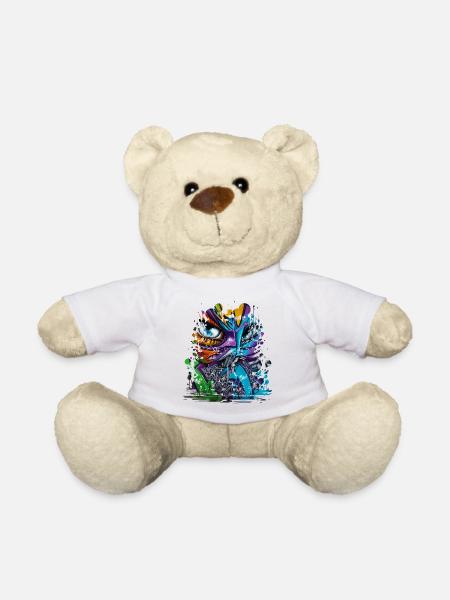 Graffiti-Street-Art-Sprühfarben, cooler Künstler im Retro-Stil - Teddy - Weiß