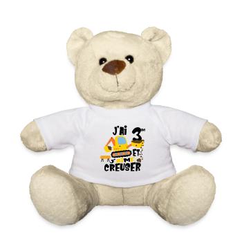 Pelleteuse Engins de Chantier Cadeau Enfant 3 ans - Nounours - blanc - Devant