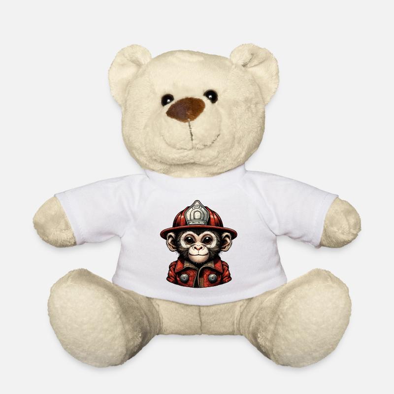 Kleiner Affe im Feuerwehr-Outfit - Teddy - Weiß