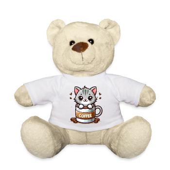Chat avec tasse à café 1 - Nounours - blanc - Devant