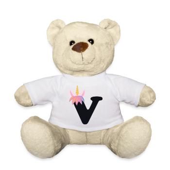 Einhorn-Buchstabe Regenbogenstyle "V" | be unique - Teddy - Weiß - Vorne
