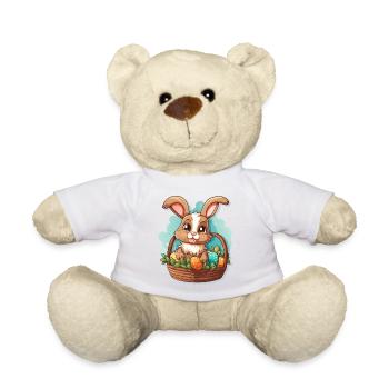 Osterhase im Osterkorb mit Ostereiern - Teddy - Weiß - Vorne