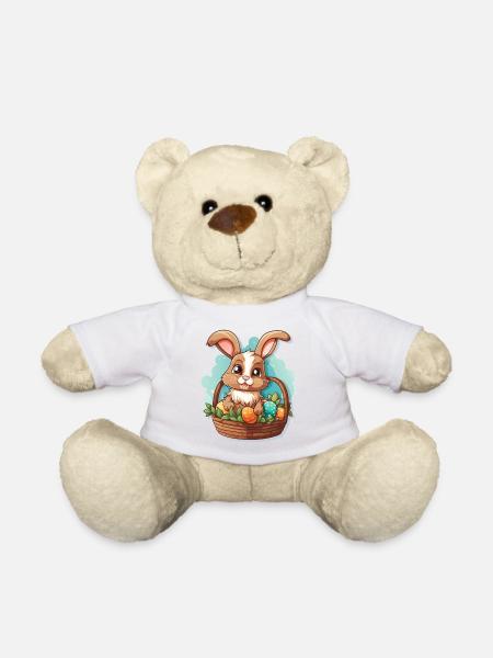 Osterhase im Osterkorb mit Ostereiern - Teddy - Weiß