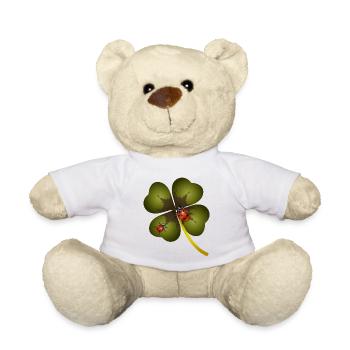 A four-leaf clover with two ladybugs - Teddy Bear - white - Front
