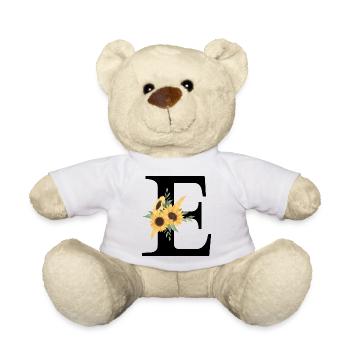 Lettre e floral tournesol - Nounours - blanc - Devant