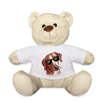 Jagdhund mit cooler Sonnenbrille - Hundeknochen  - Teddy - Weiß - Vorne