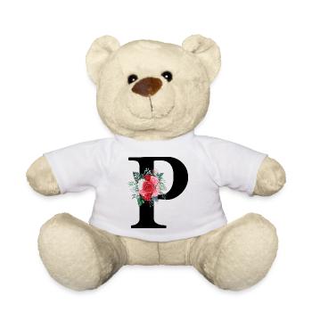 Red Floral Letter P - Teddy Bear - white - Front