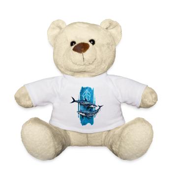Graceful Giants: Two Whales Swimming Together - Teddy Bear - white - Front