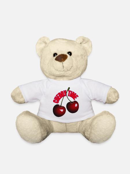 Hot 4 🍒 cherries and funny lettering - Teddy Bear - white