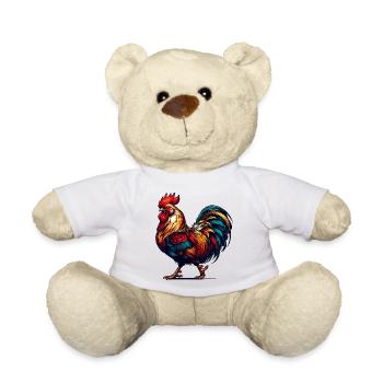 prächtiger Hahn in leuchtend bunten Farben - Teddy - Weiß - Vorne