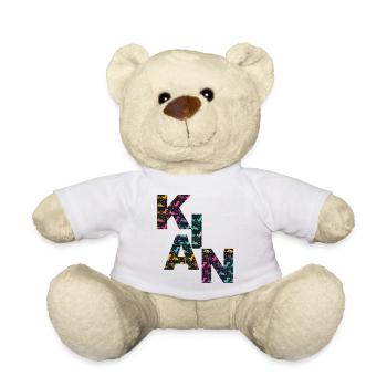 KIAN - Beautiful boy name with dinosaur - Teddy Bear - white - Front