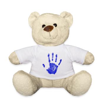 Handabdruck bemalte Identität, Finger und Handfläche blau - Teddy - Weiß - Vorne