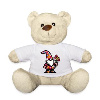 Gnome with Flowers - Teddy Bear - white - Front