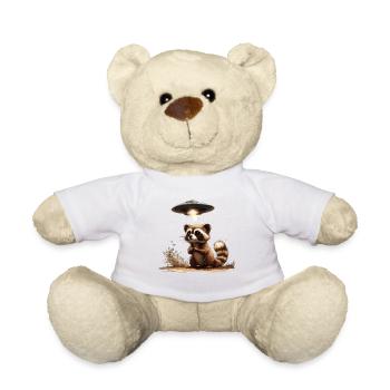 Lustiger Waschbär mit Ufo - Teddy - Weiß - Vorne