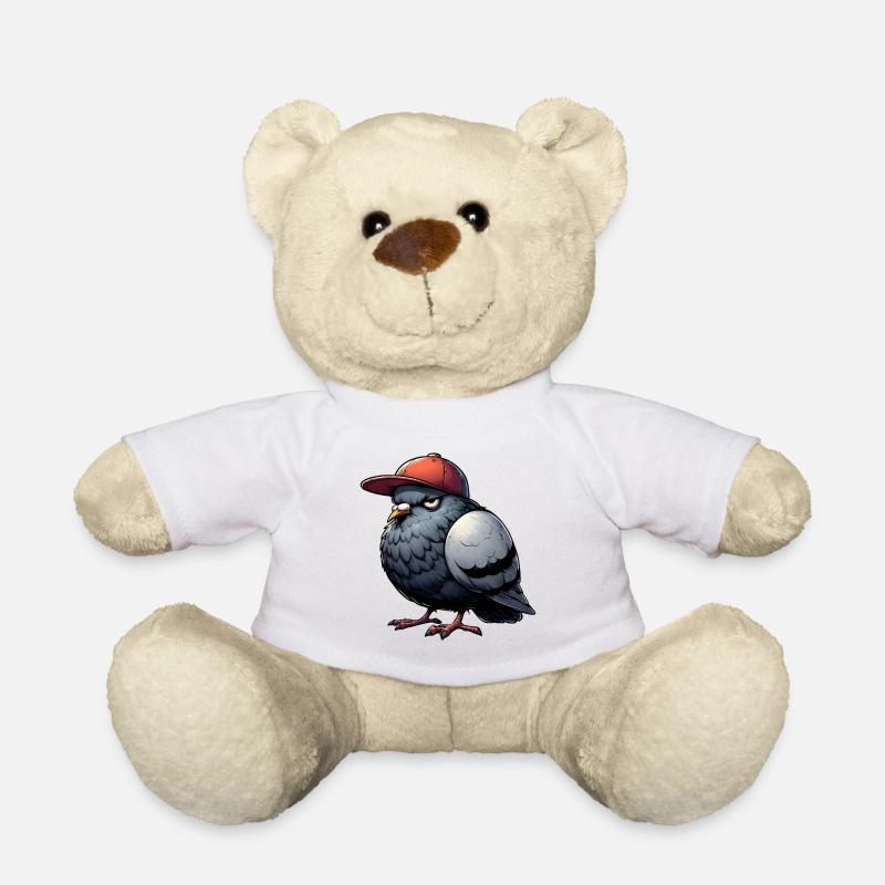 Pigeon Hiphop Cap - Teddy Bear - white