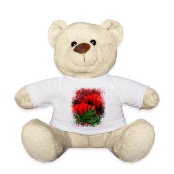 Pattern with Plants Monstera Fern Leaves Red Green - Teddy Bear - white - Front