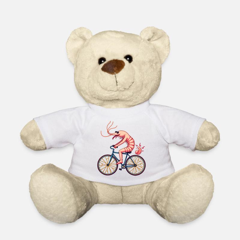 Shrimp Cyclist on Bike - Teddy Bear - white